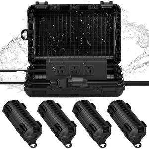image:imageFrienda IP44 Large Outdoor Waterproof Extension Cord Box with 4 Pcs Small Weatherproof Extension Cord Electrical Safety Box Outlet Cover for Power Strip Plug Socket Outlet Holiday Light Black